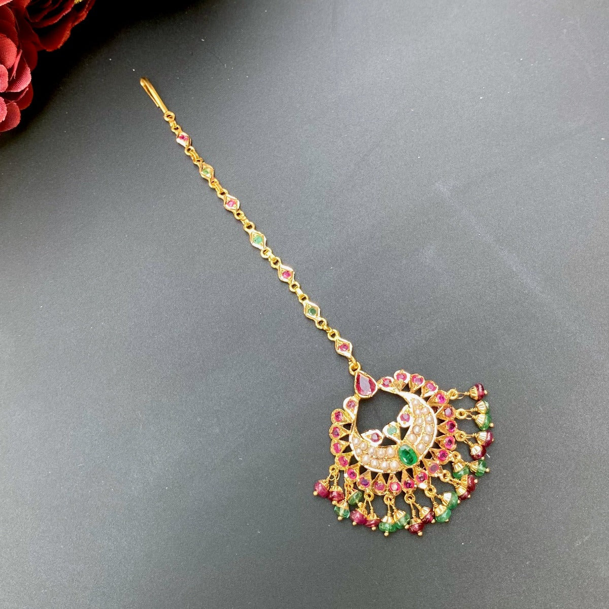 ruby emerald jadau teeka gold