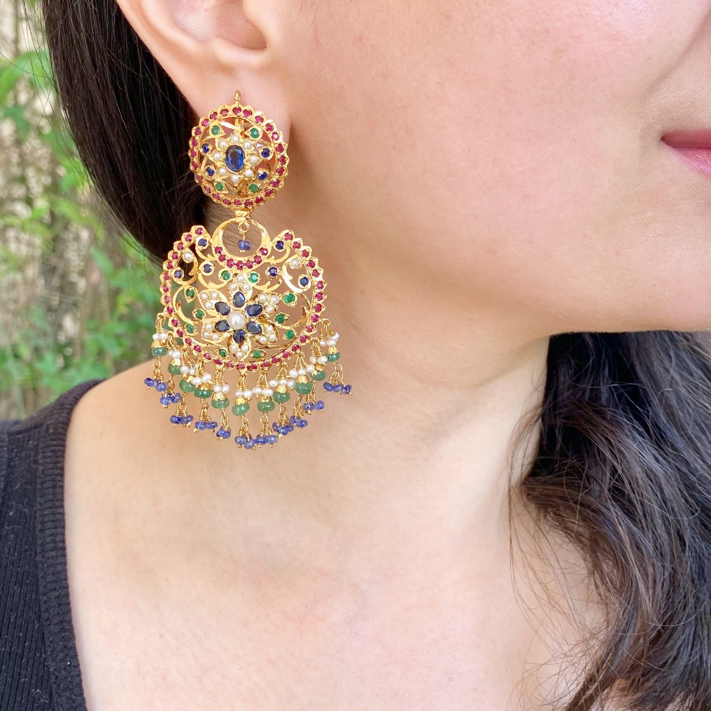Antique Style Indian Gold Plated Silver Jewellery | Traditional Chandbali Design ER 573