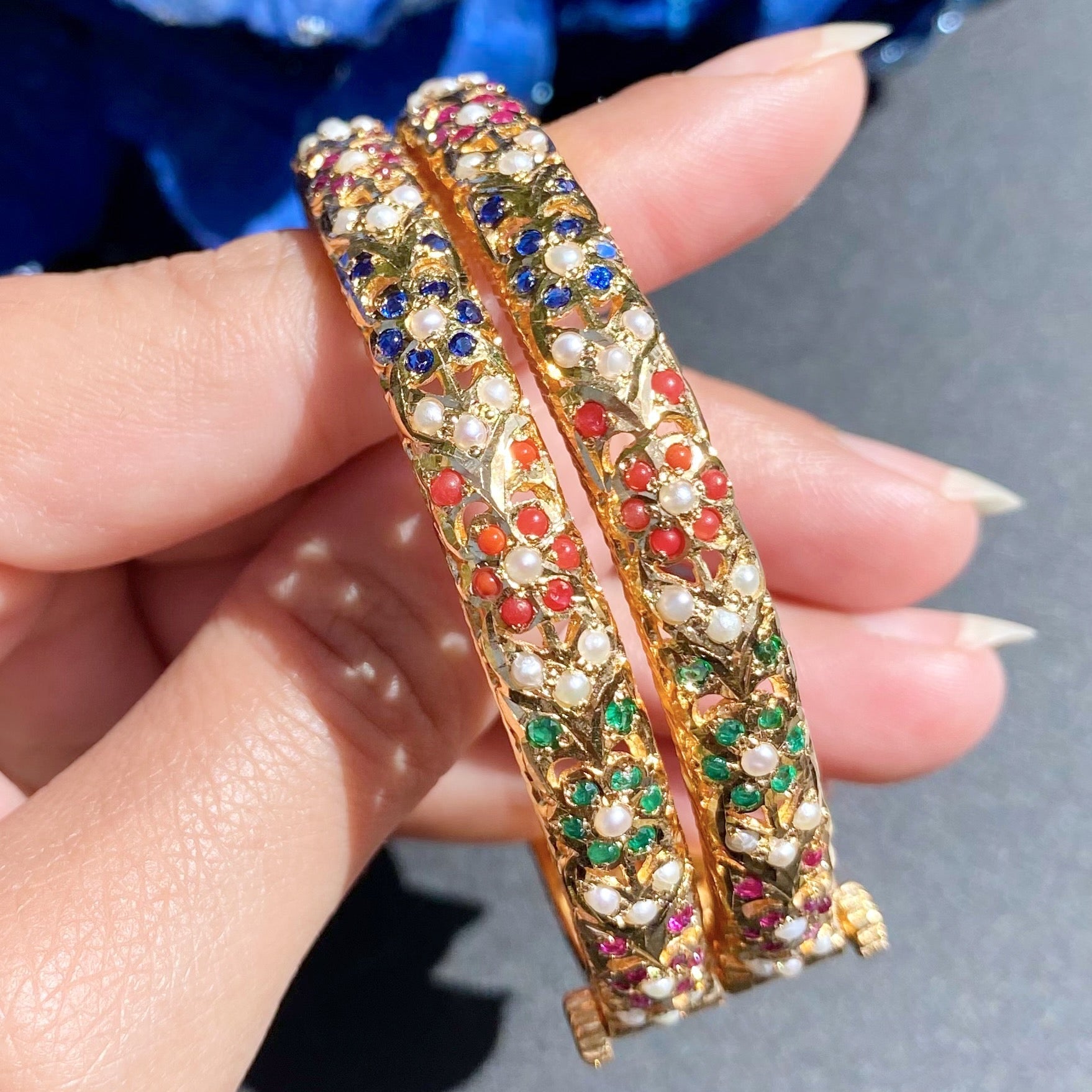 Gold Plated Indian Navaratna Bangles | Multicolor Floral Design for Women BG 041
