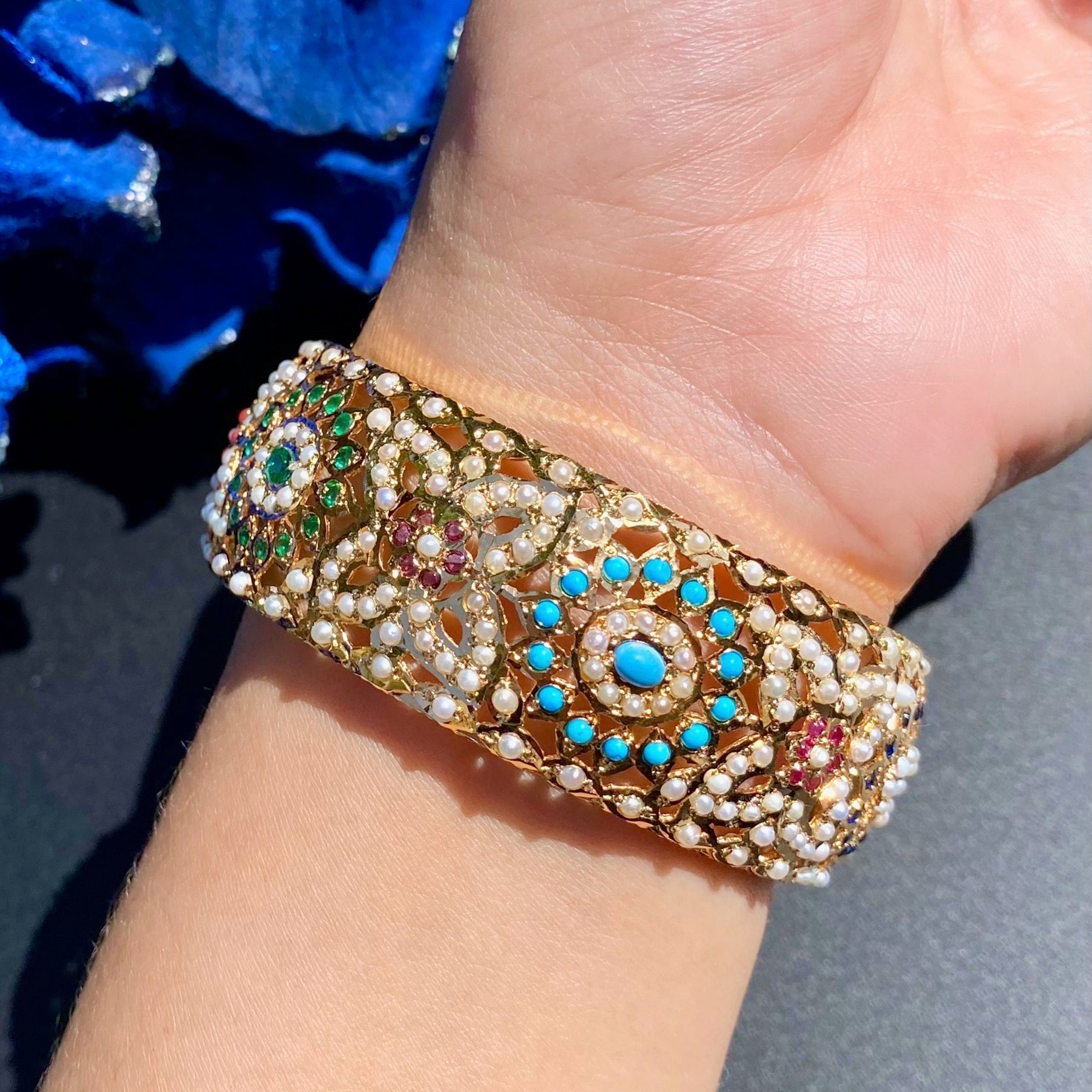 Statement Gold Plated Navratna Bangles | Rarefind Indian Jadau Jewelry on Sterling Silver BG 080