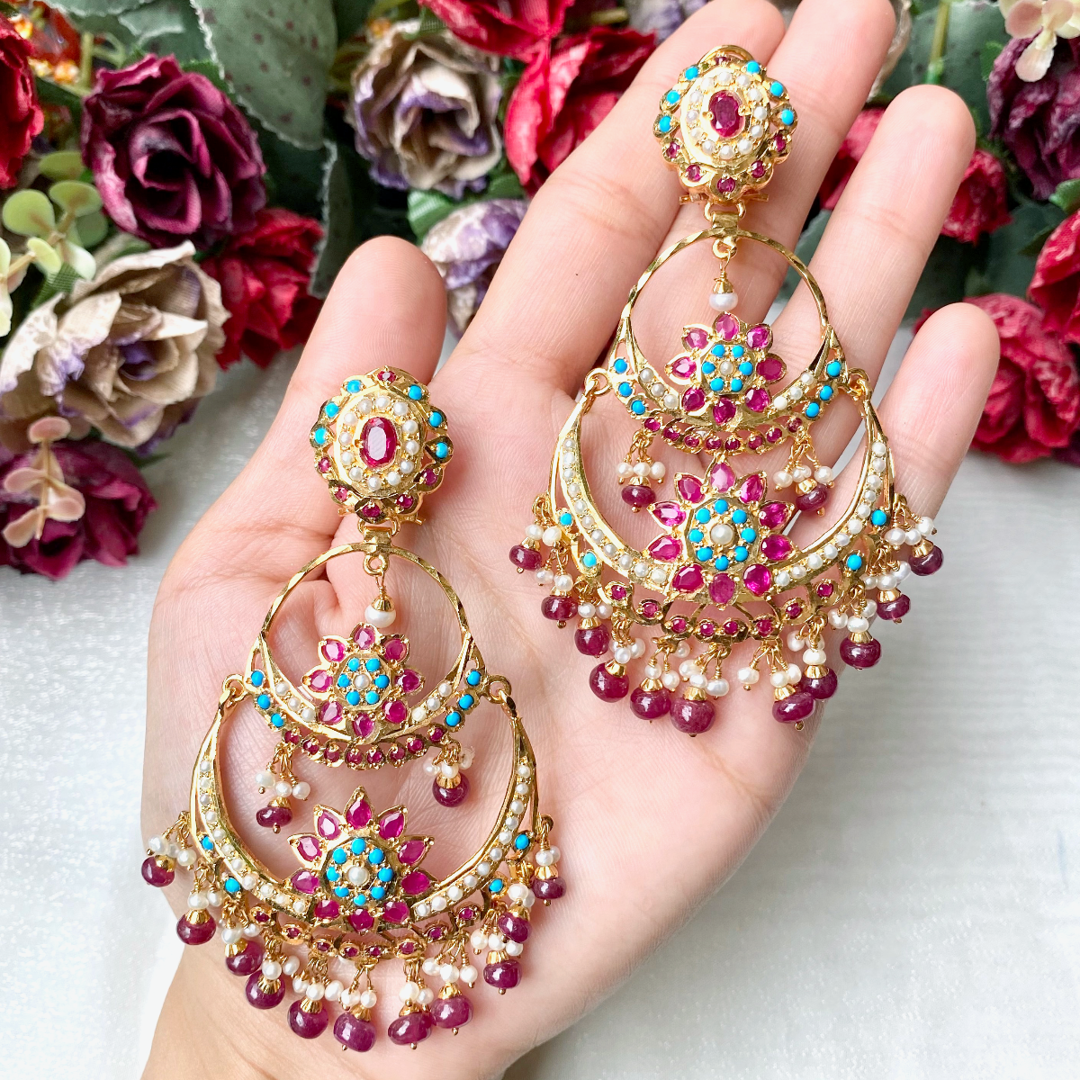 large Gold Plated Jadau Chandbali