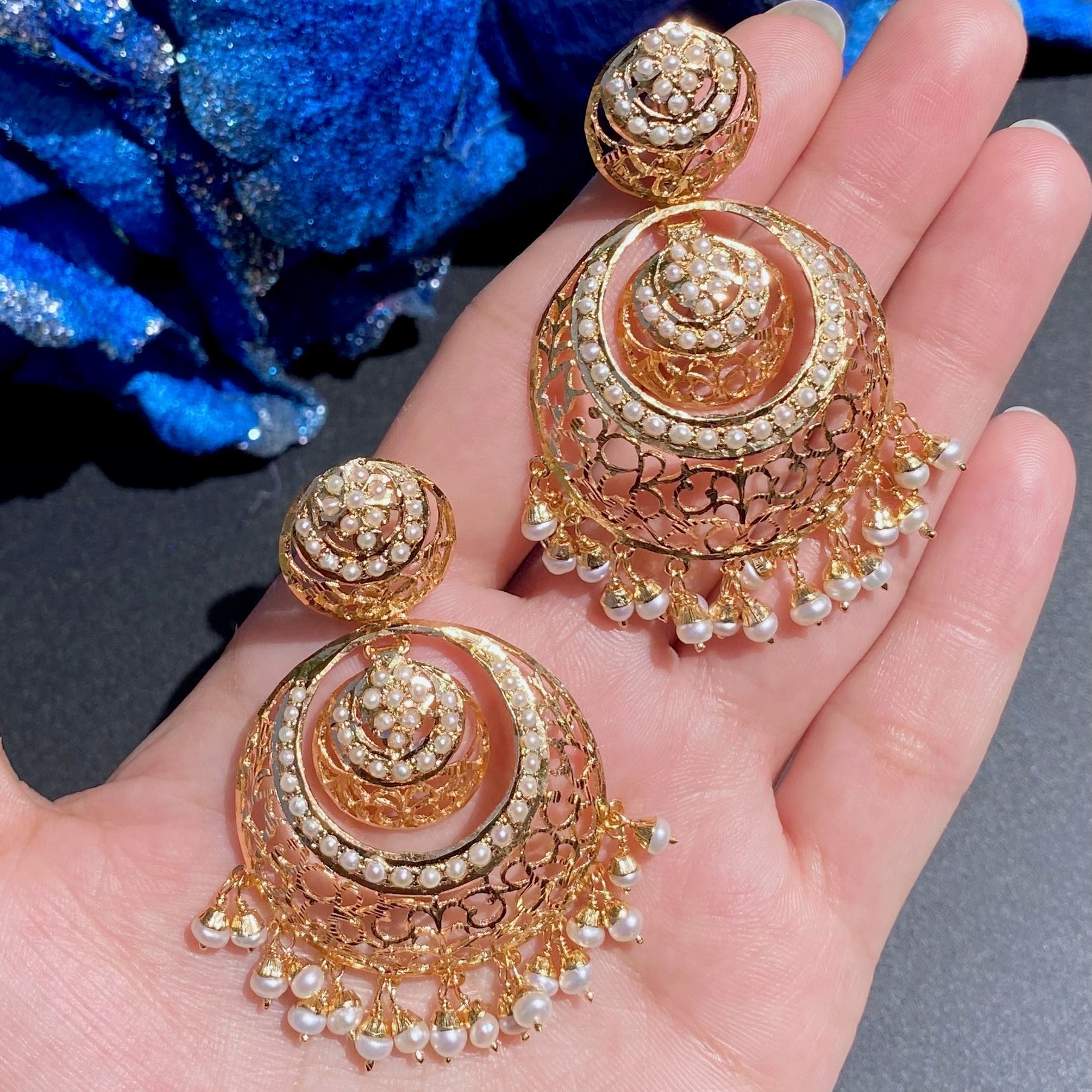 Punjabi Chandbali Earrings | Freshwater Pearls | Gold Plated on Silver ER 219