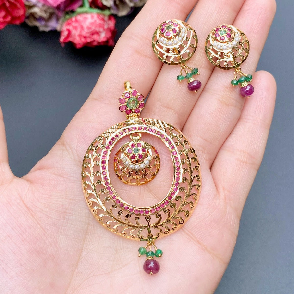 hyderabadi gold pendant set dubai online
