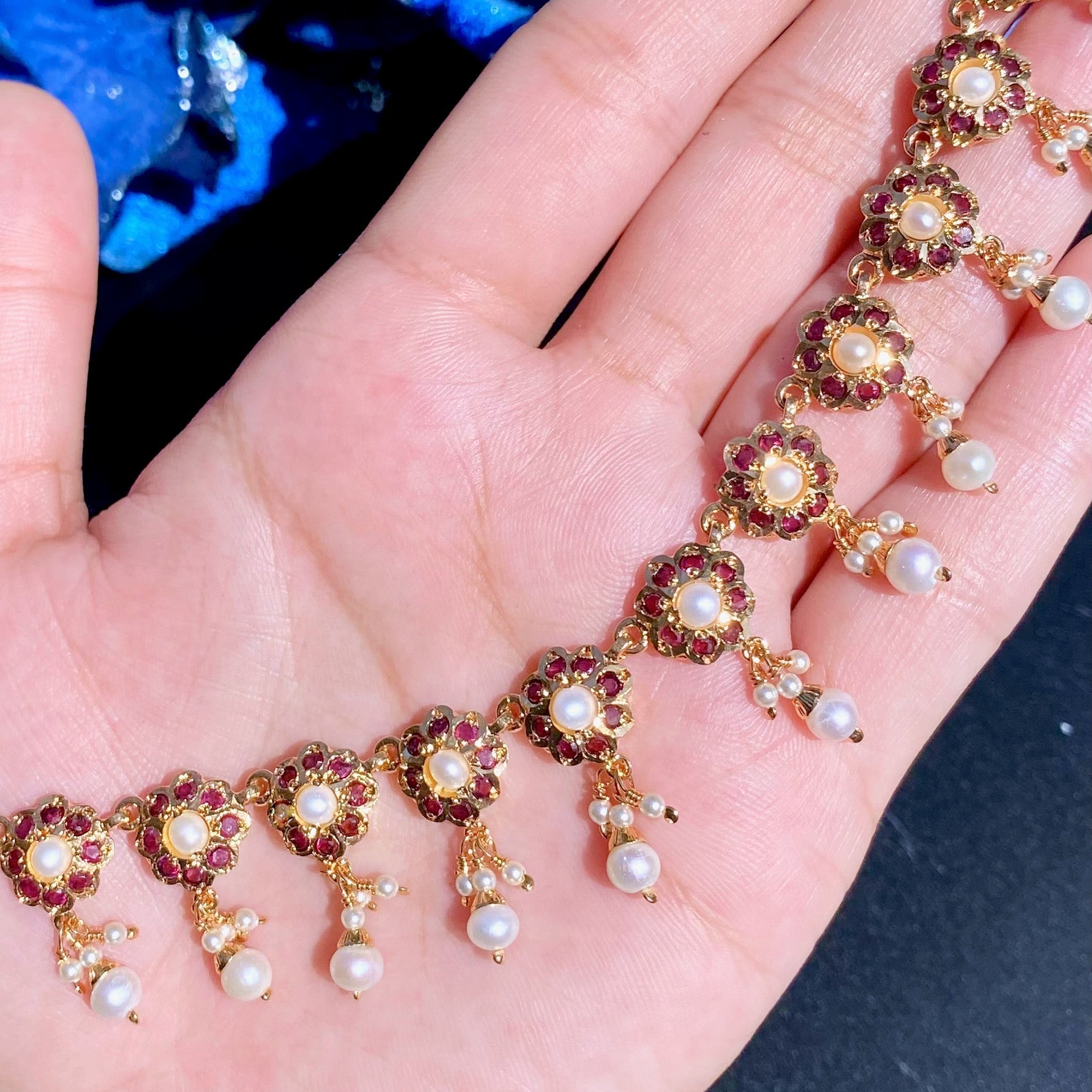 Garnet and Pearl Necklace Set | Garent Jewellery | Minimalistic Design NS 327