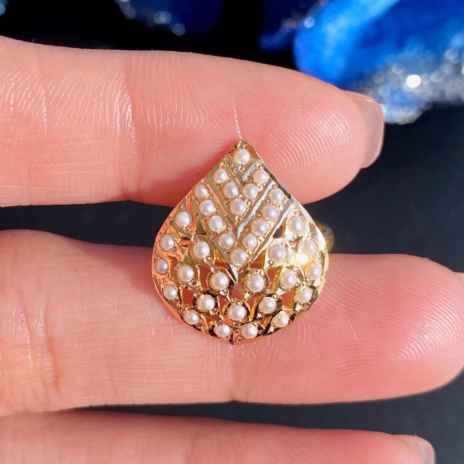 Womens Pearl Ring | 22k Gold | Indian Jadau Jewelry