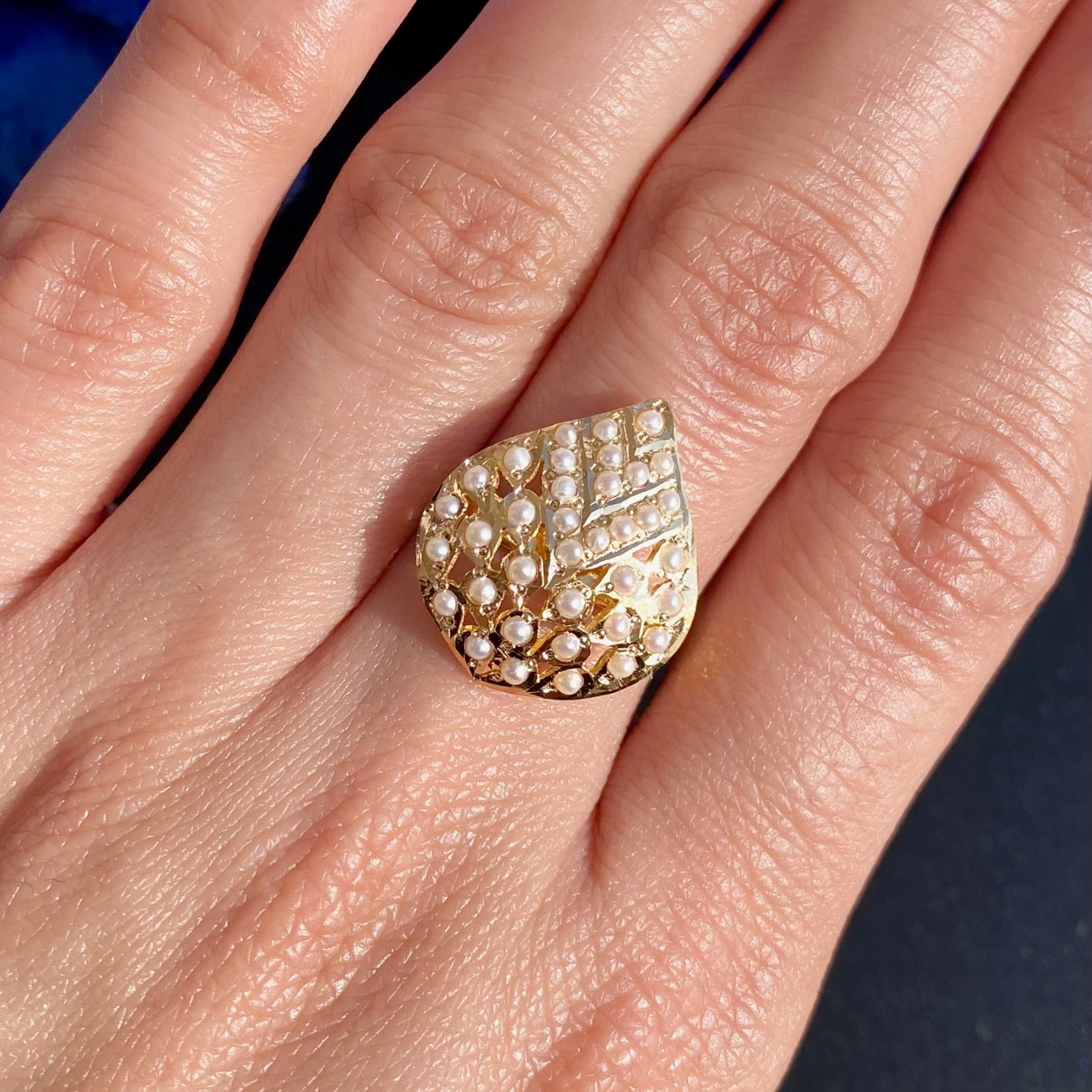 Womens Pearl Ring | 22k Gold | Indian Jadau Jewelry