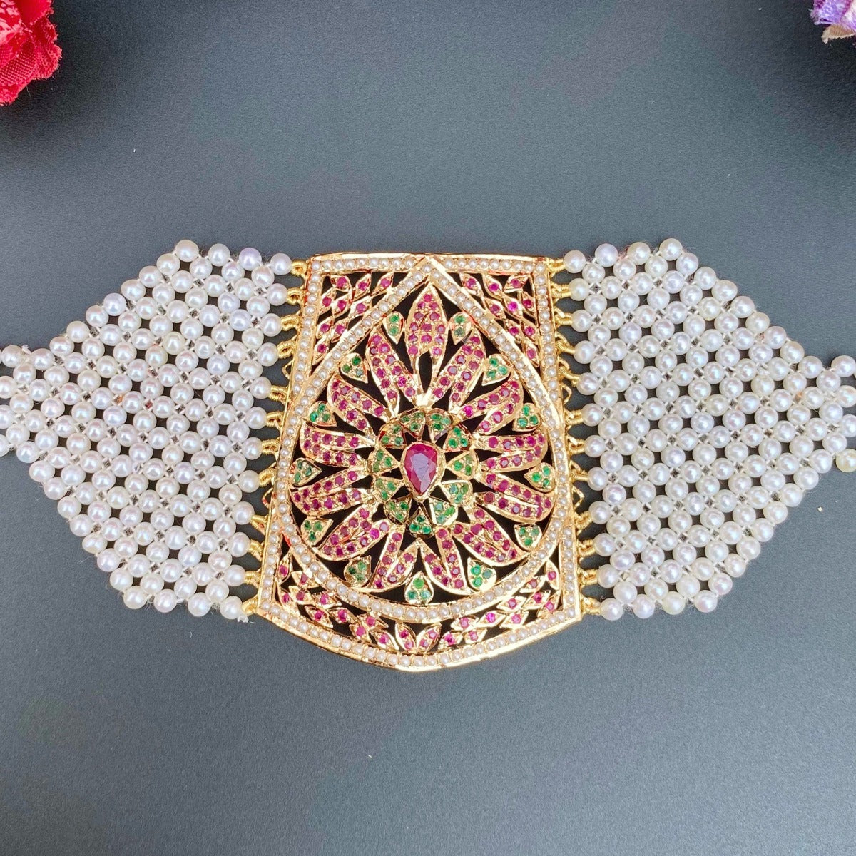 22k gold punjabi bahi bracelet with stones