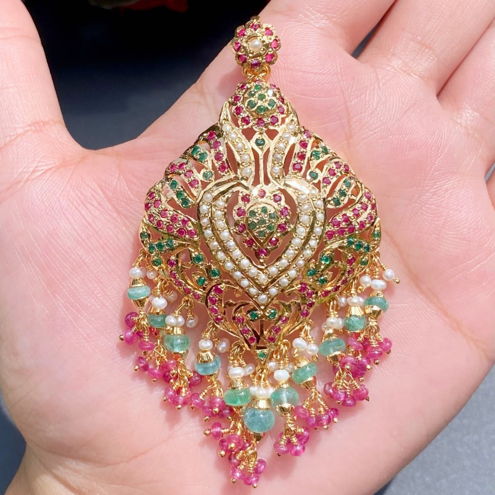 Gold Plated Pendant & Earrings Set | Multicolored Stones PS 108