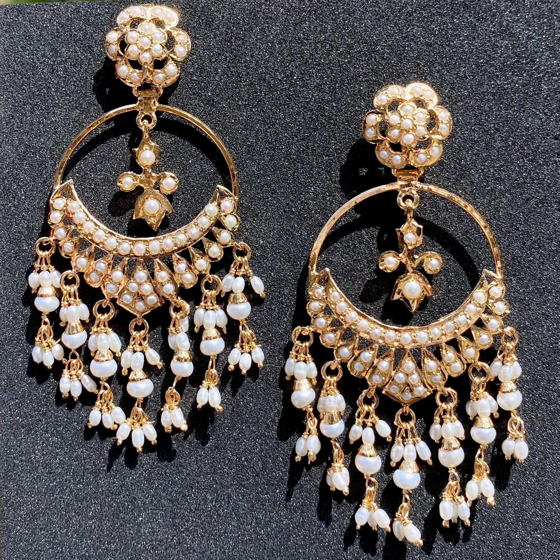 Fine Hyderabadi Pearl Chandbali Ear rings Online | Indian Jadau Jewelry on 925 Silver ER 366