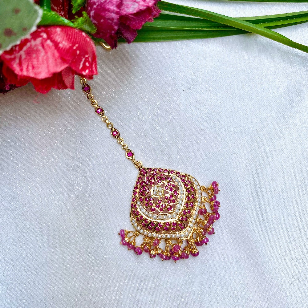 Gold Plated Multicolored Jadau Teeka | 925 Silver with 22k Gold Polish TK 051