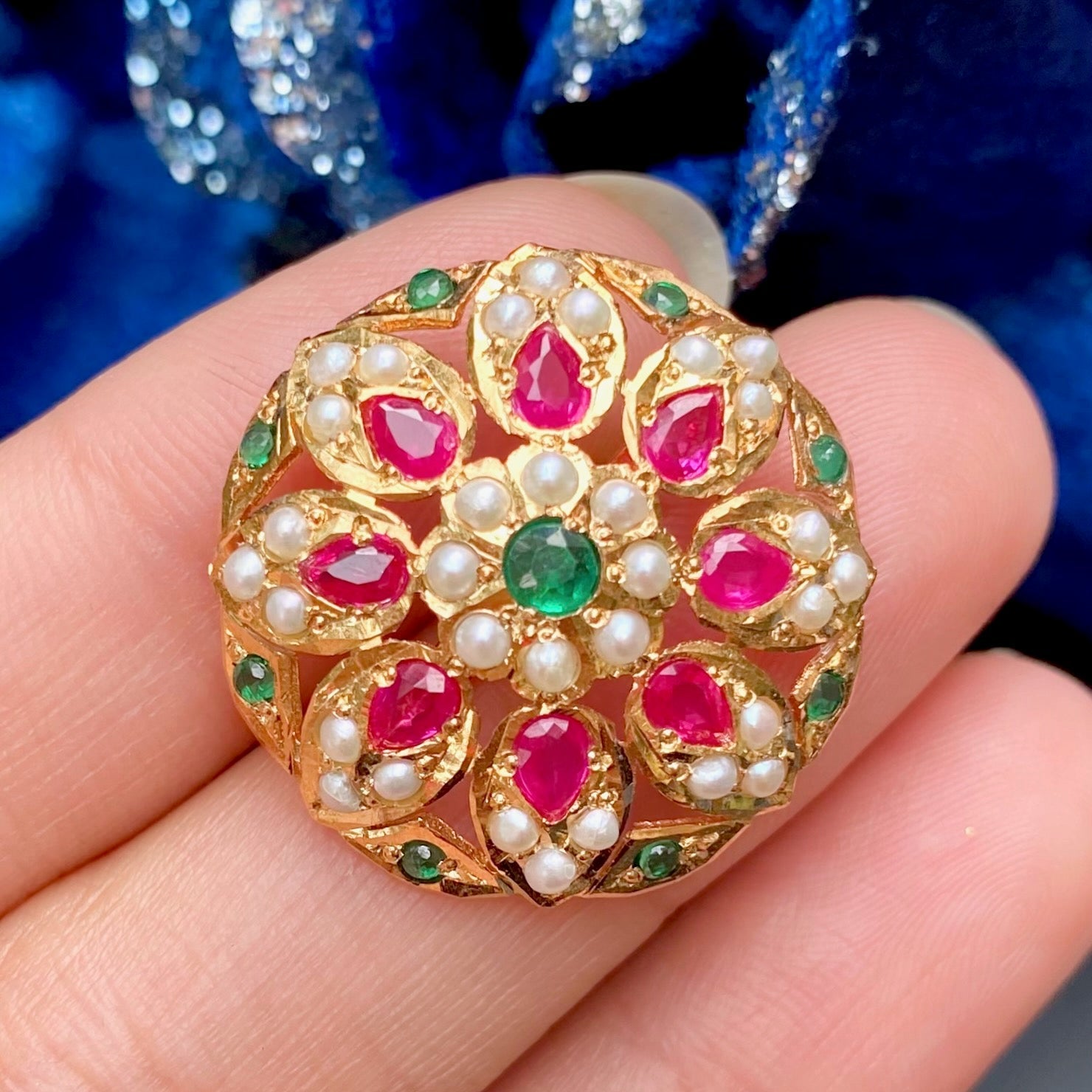 Multicolored Jadau Stud Earrings | Sterling Silver with Gold Plating ER 164