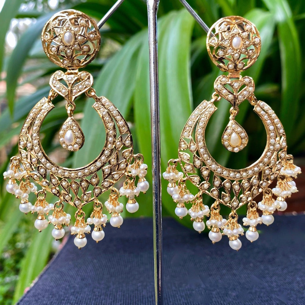 Pearl Chandbali Earrings | Statement Danglers | Unique Design | ER 148
