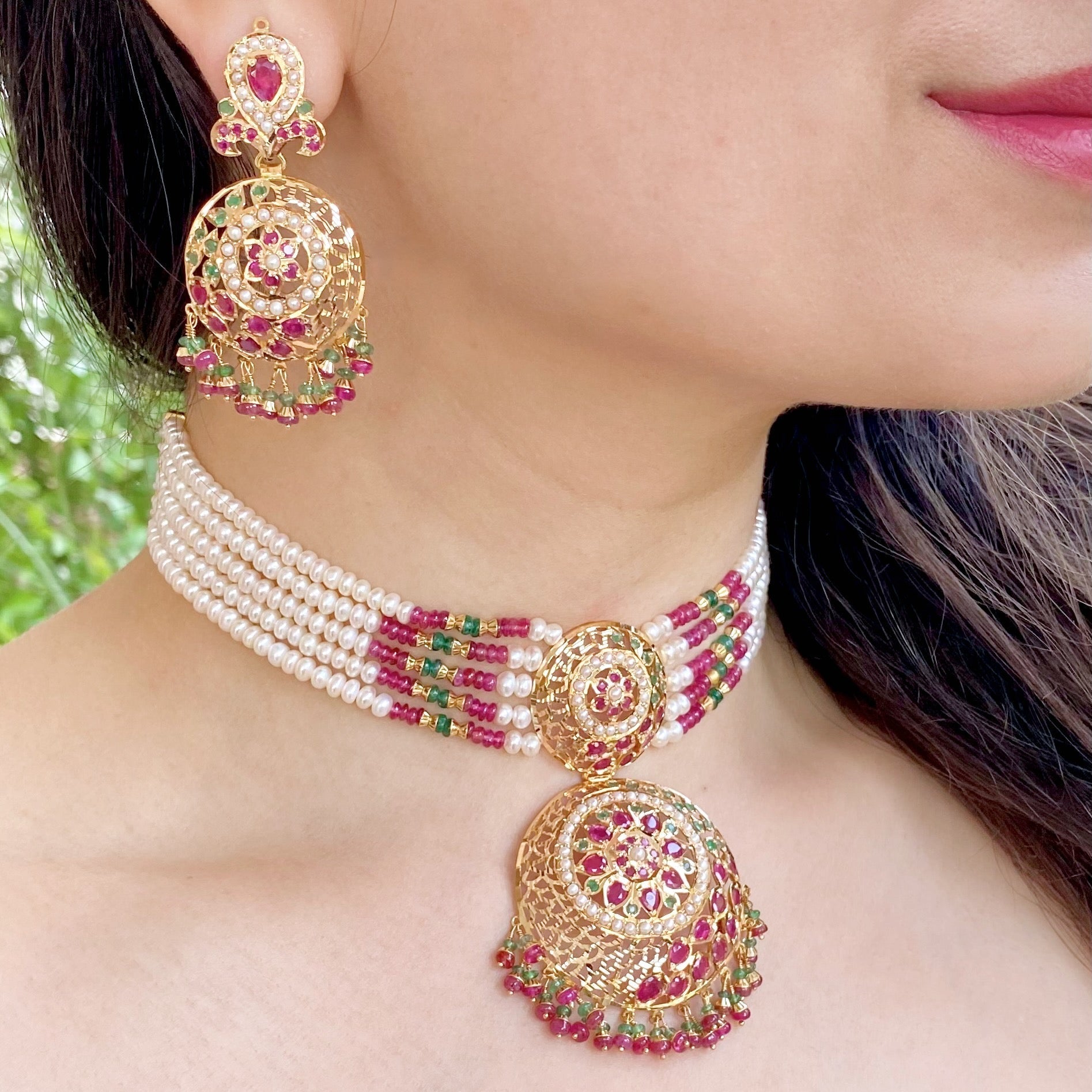 handmade indian jadau choker gold