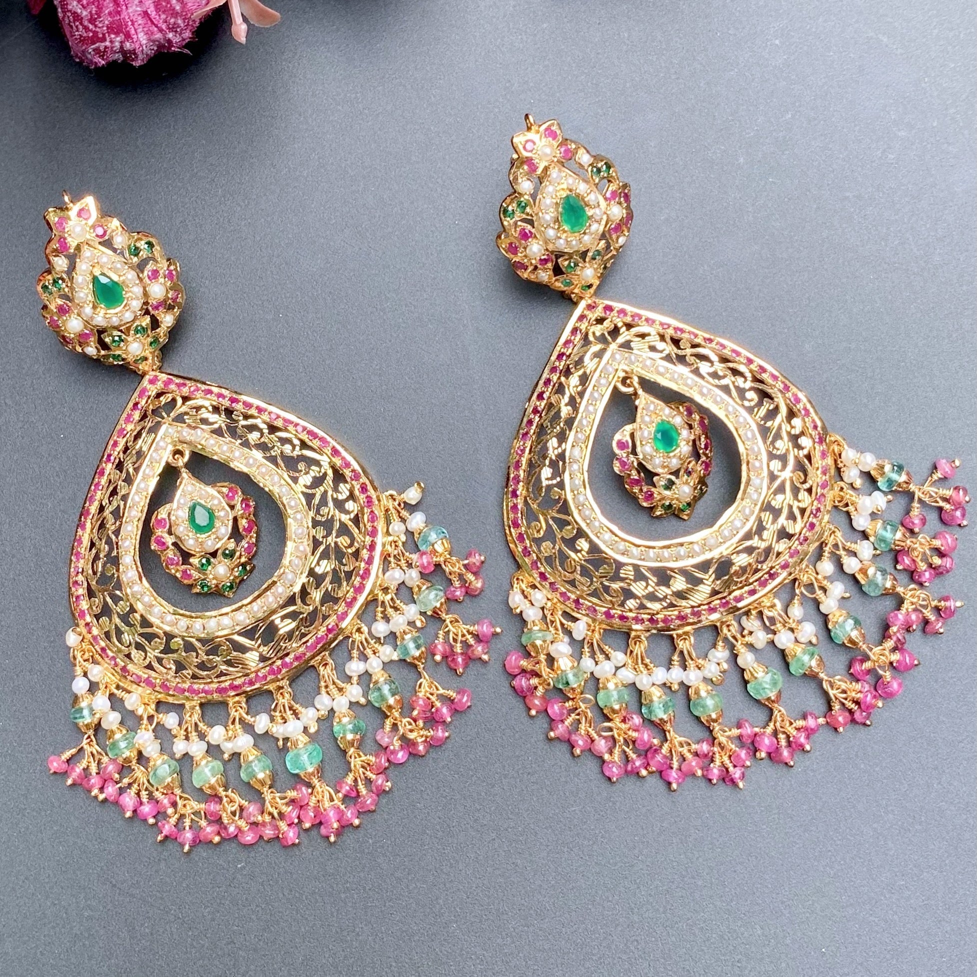 tall and large indian danglers stone studded