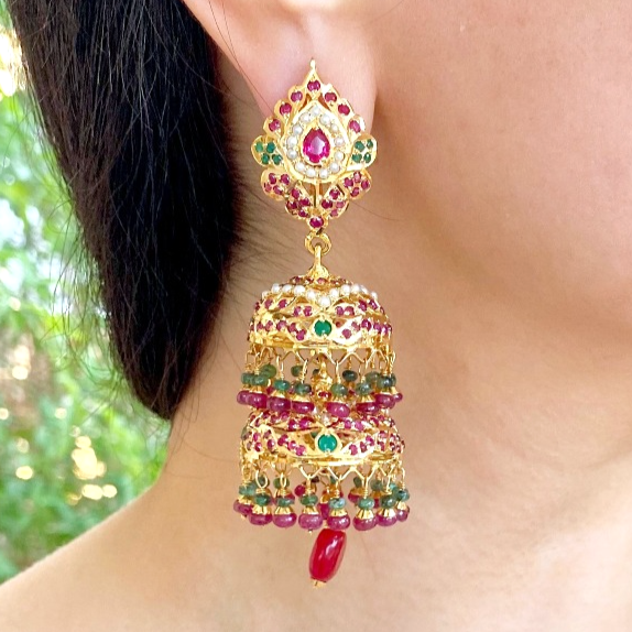 long indian double jhumka earrings
