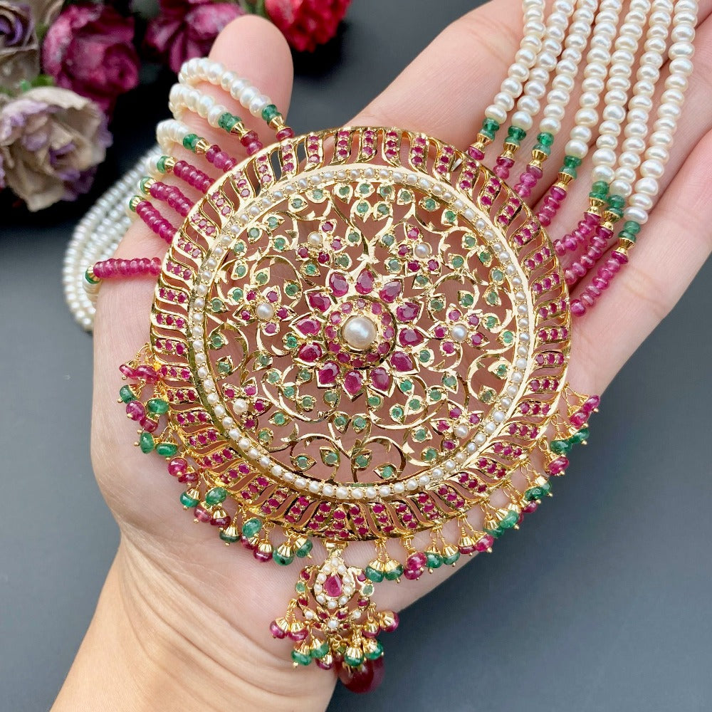 ruby emerald rani haar set in 22k gold