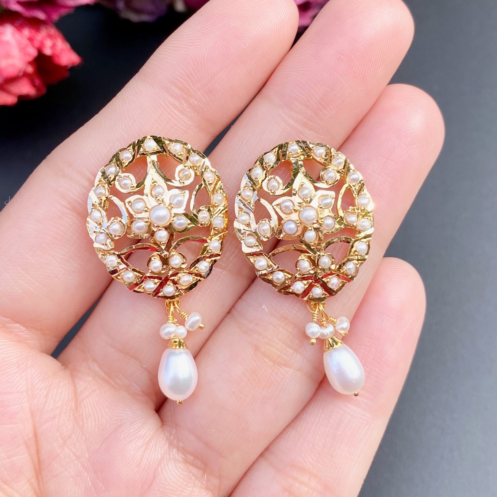 indo western design pearl pendant set jadau 22 carat gold rudradhan