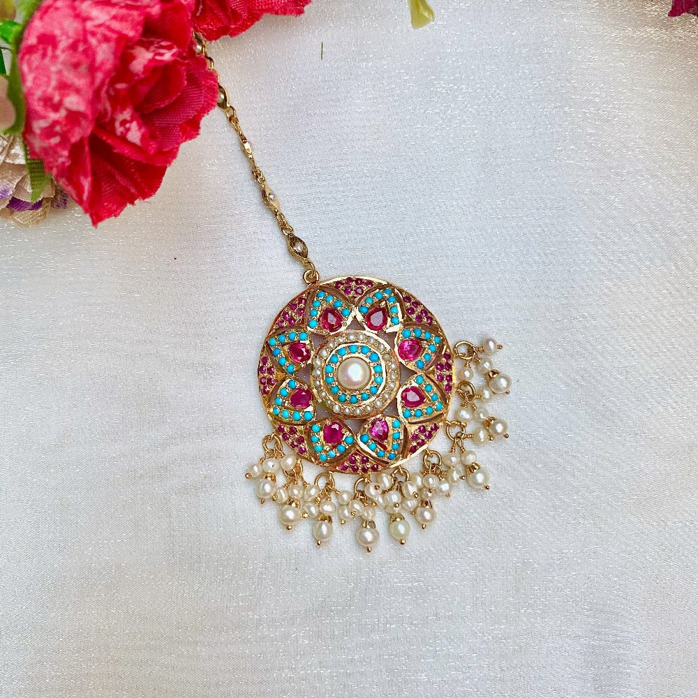 Multicolored Jadau Tikka | For Ladies | Silver with Gold Plating TK 063