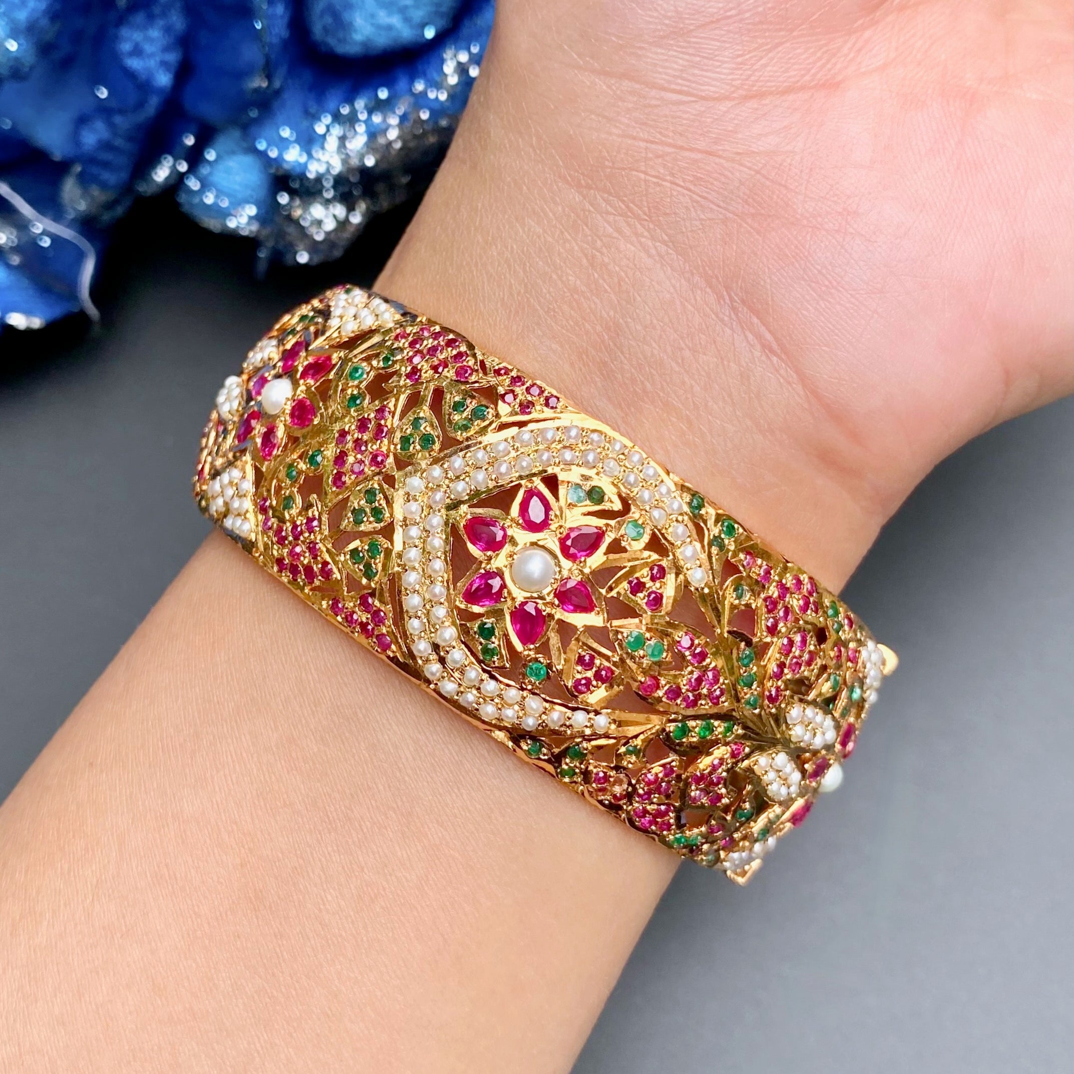 Shop Gold Plated Silver Jewellery | Multicoloured Jadau Bangle | For Bride BG 085
