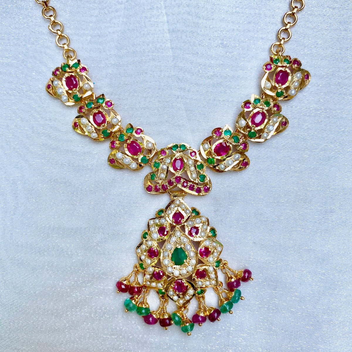Multicolored Jadau Chain Set in Gold Plated Silver | Chain Sets | NS 145