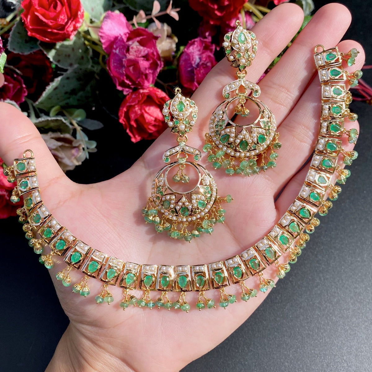 emerald necklace set gold