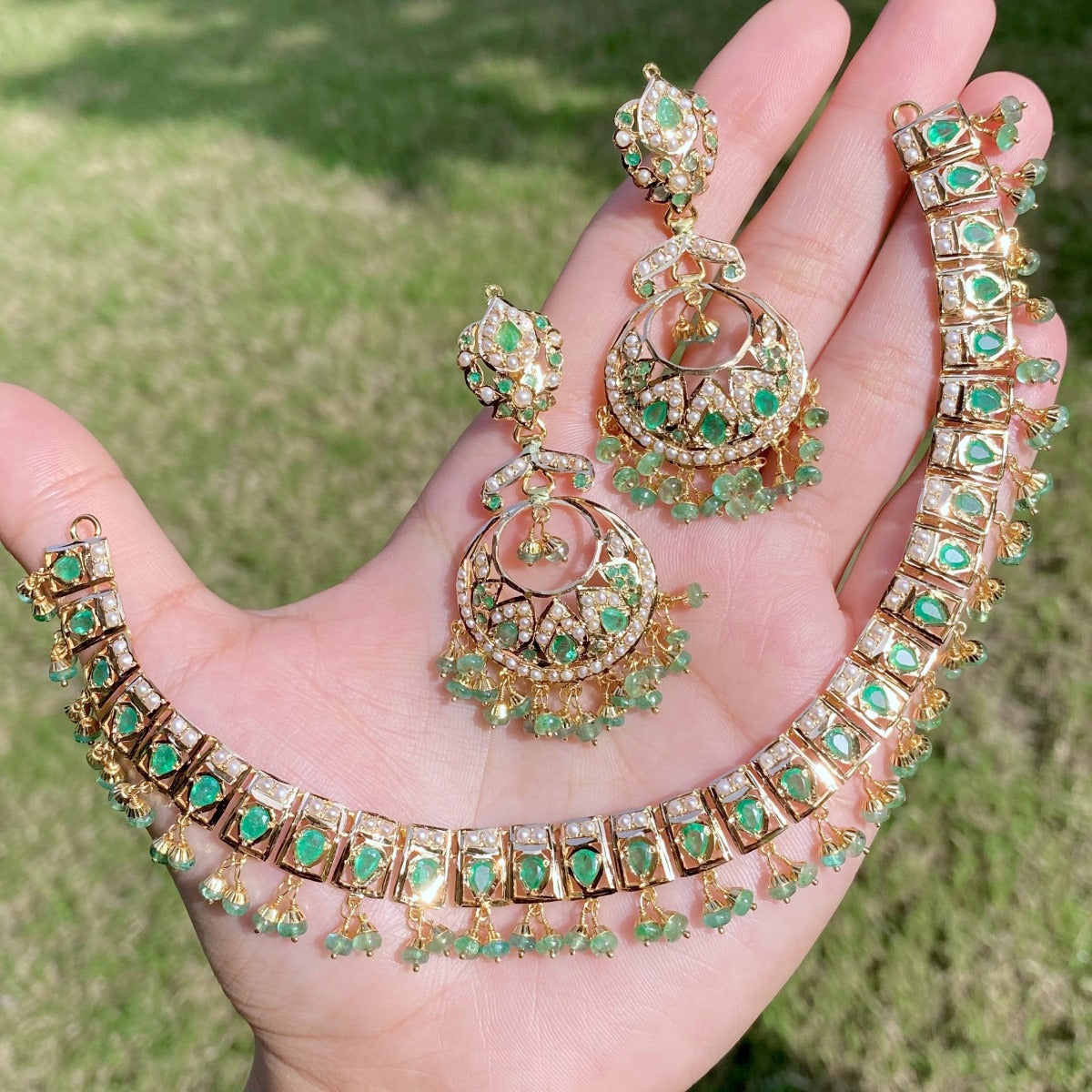 emerald necklace set gold