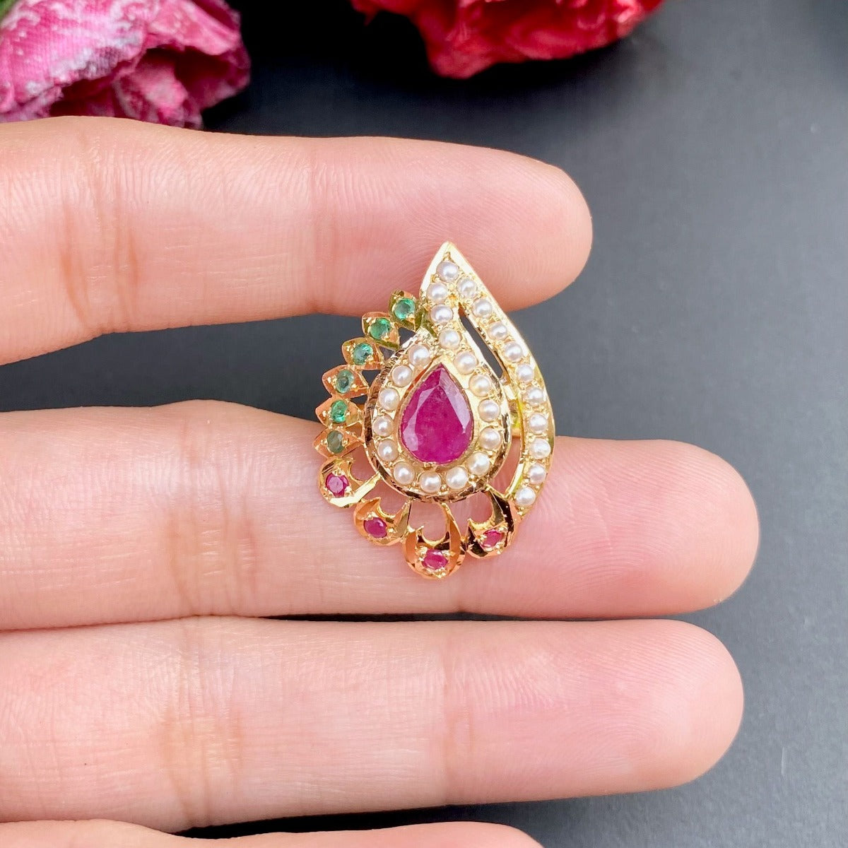 amritsari jadau gold cocktail ring