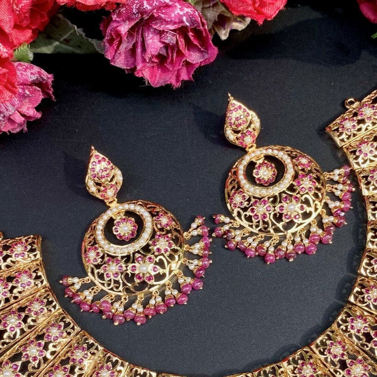 Ruby Chandbali Earrings | Pearls & Ruby Like Red Stones ER 221E