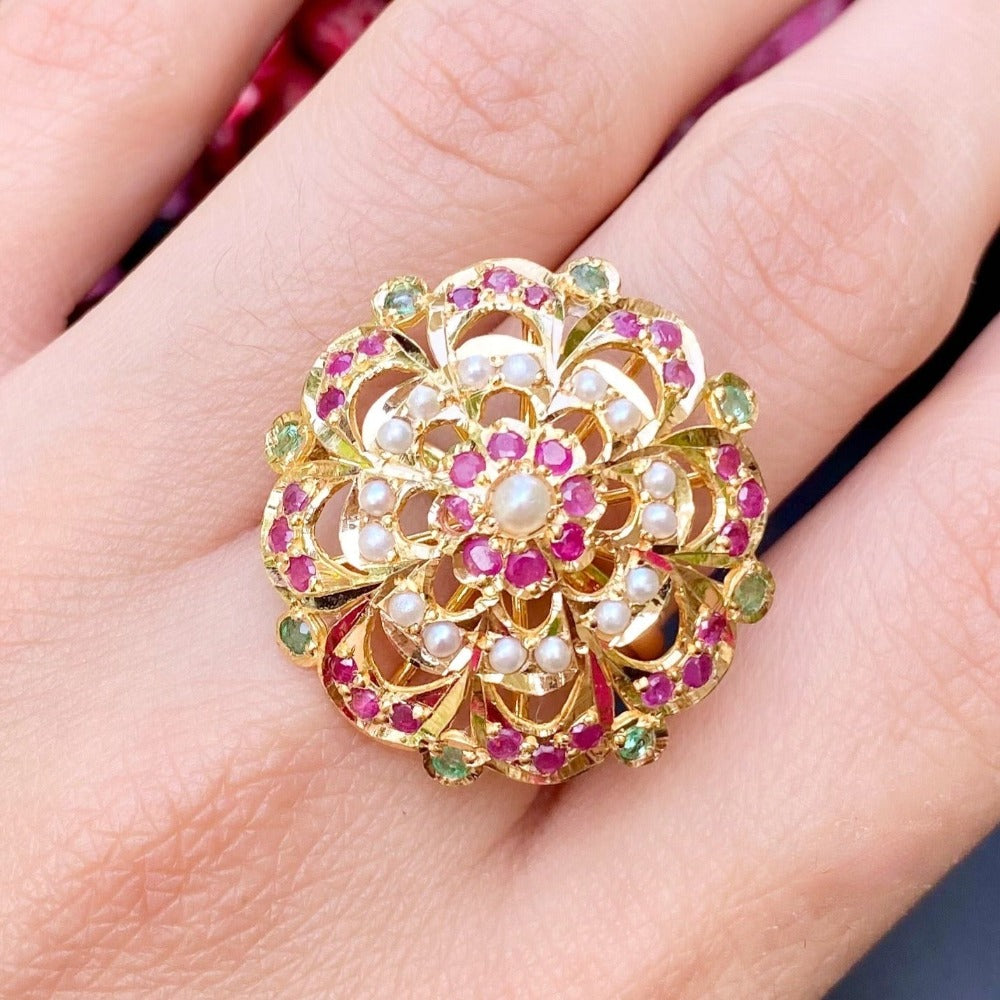 hyderabadi jadau gold cocktail ring