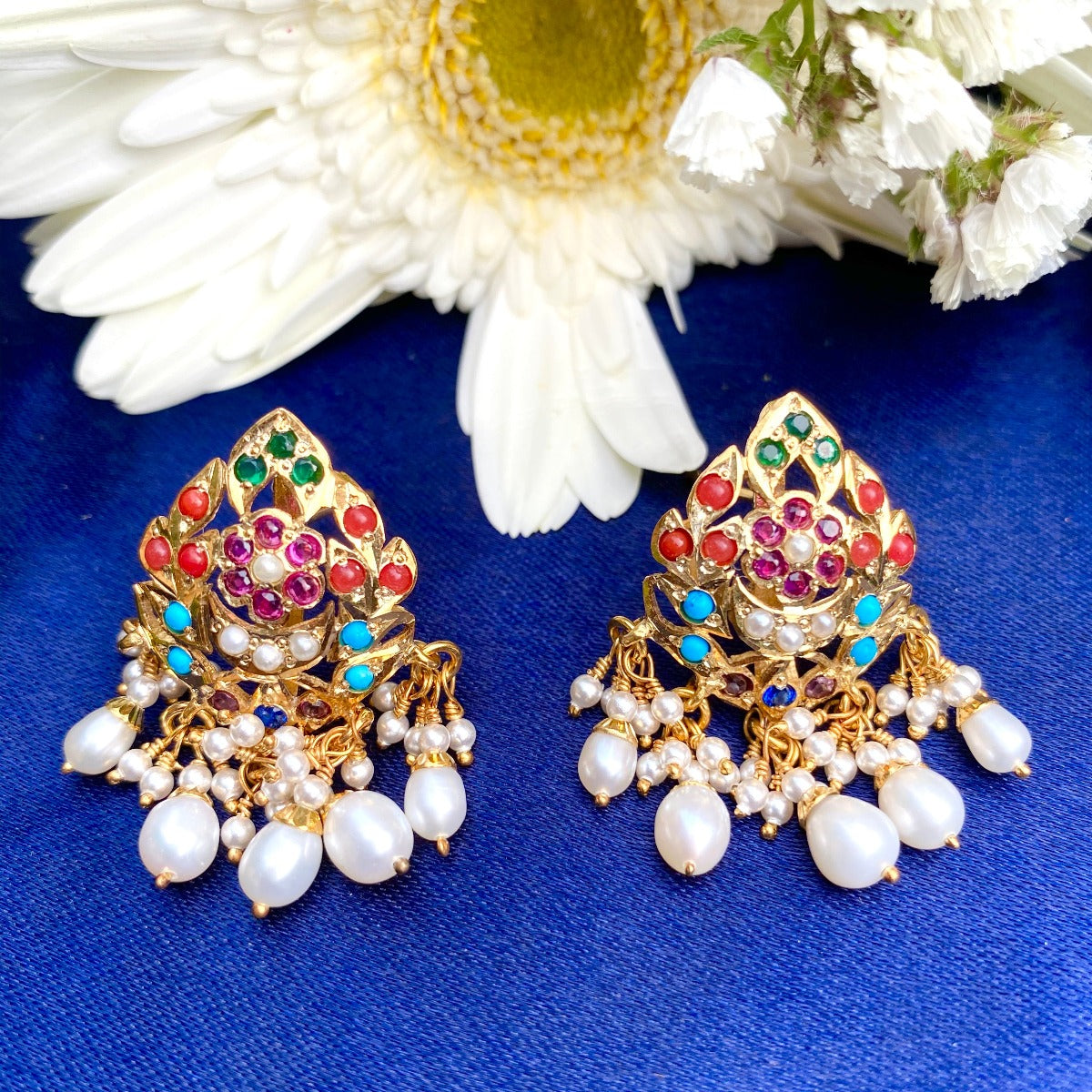 gold plated Navaratna studs