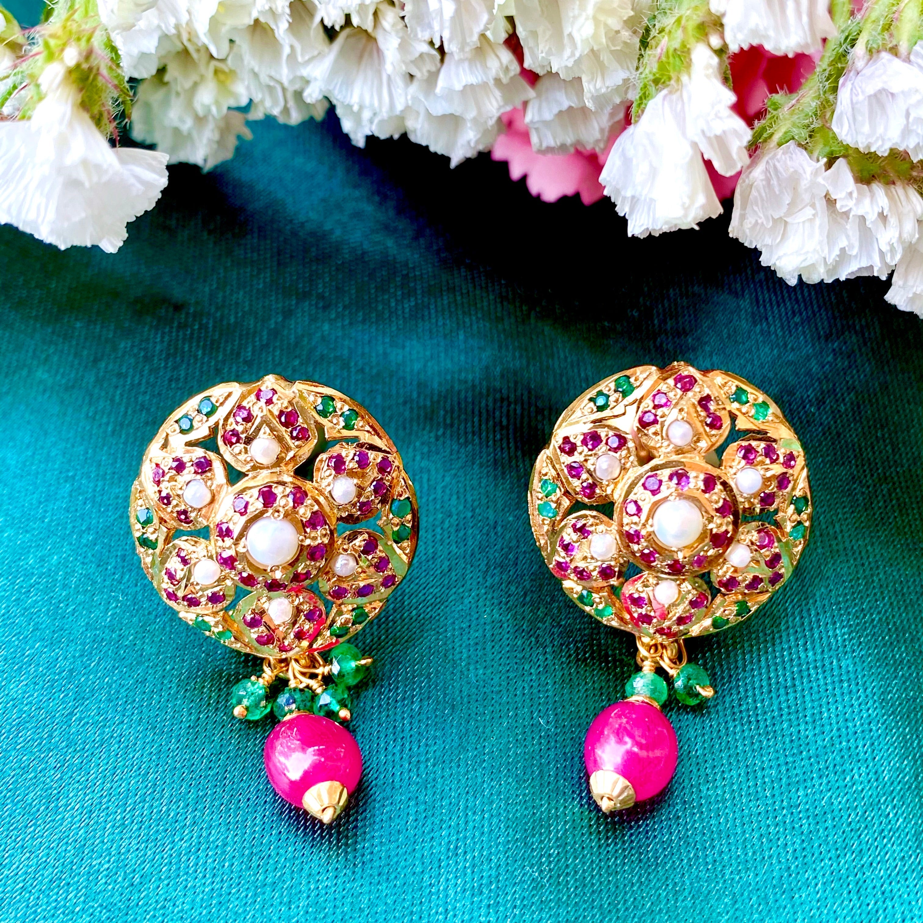 Gold Plated Multicolored Jadau Set | Sterling Silver with Gold Plating PS 017