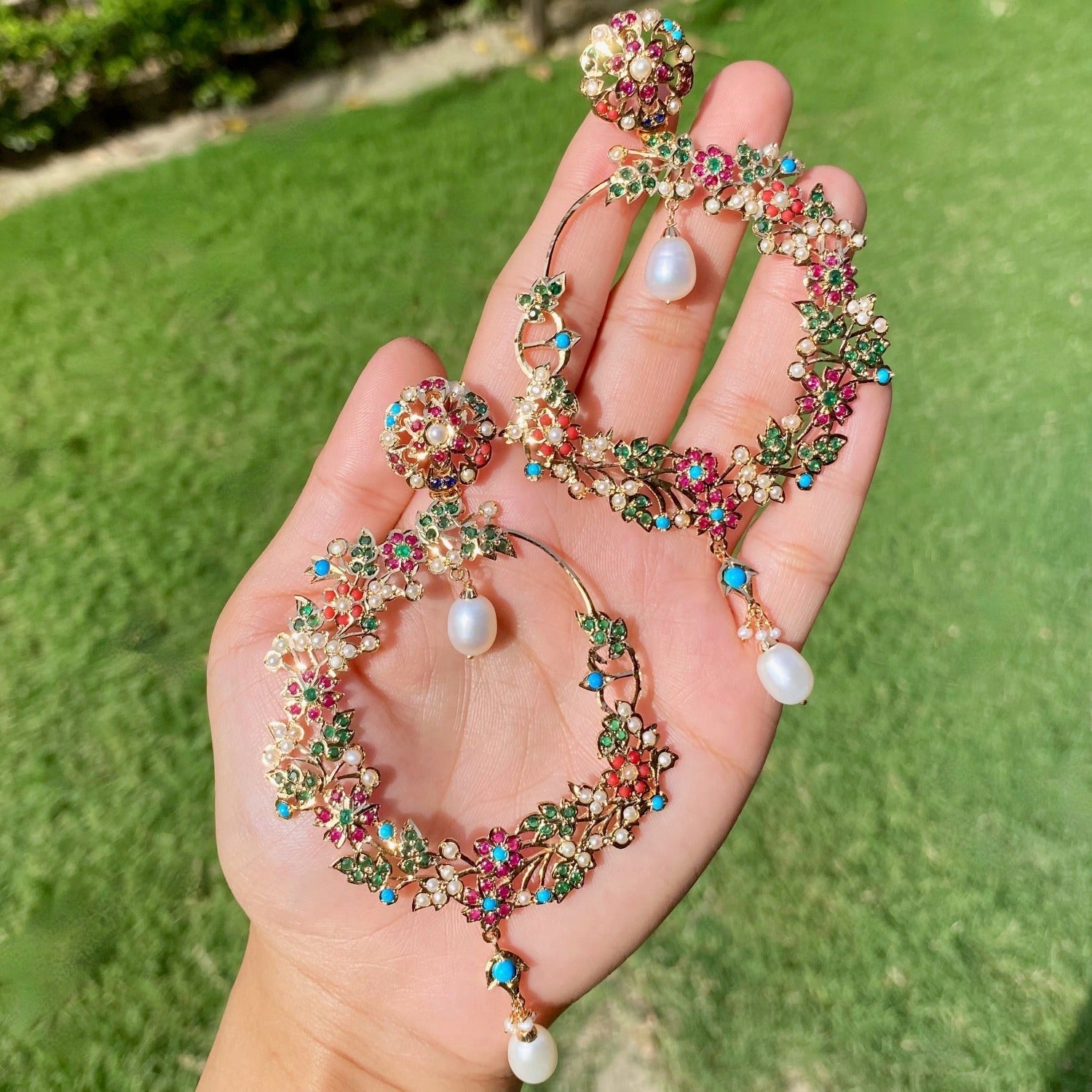 floral bengali chandbali earrings