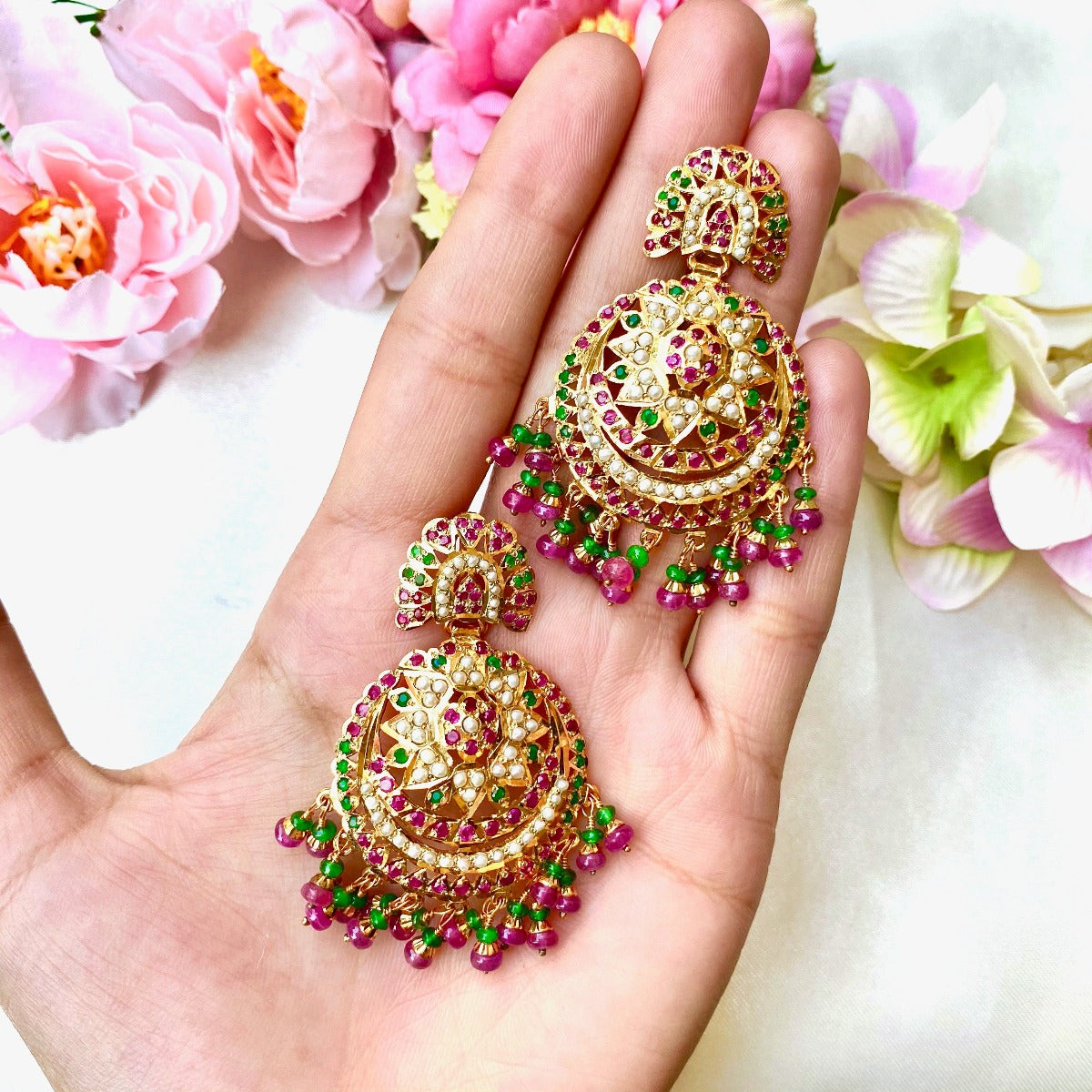 Multicolored Jadau Earrings in Gold Polished Silver ER 178