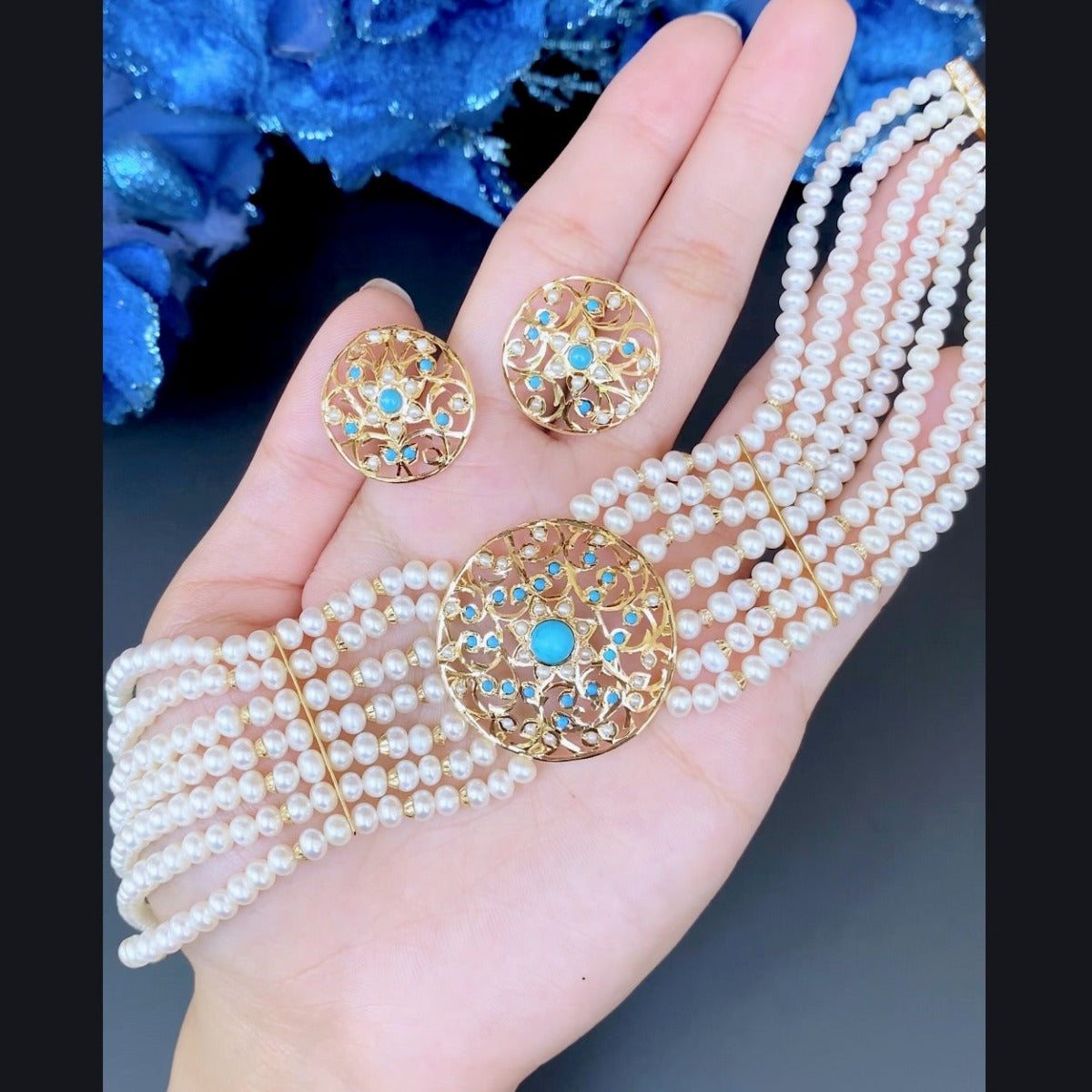 pearl turquoise antique choker gold