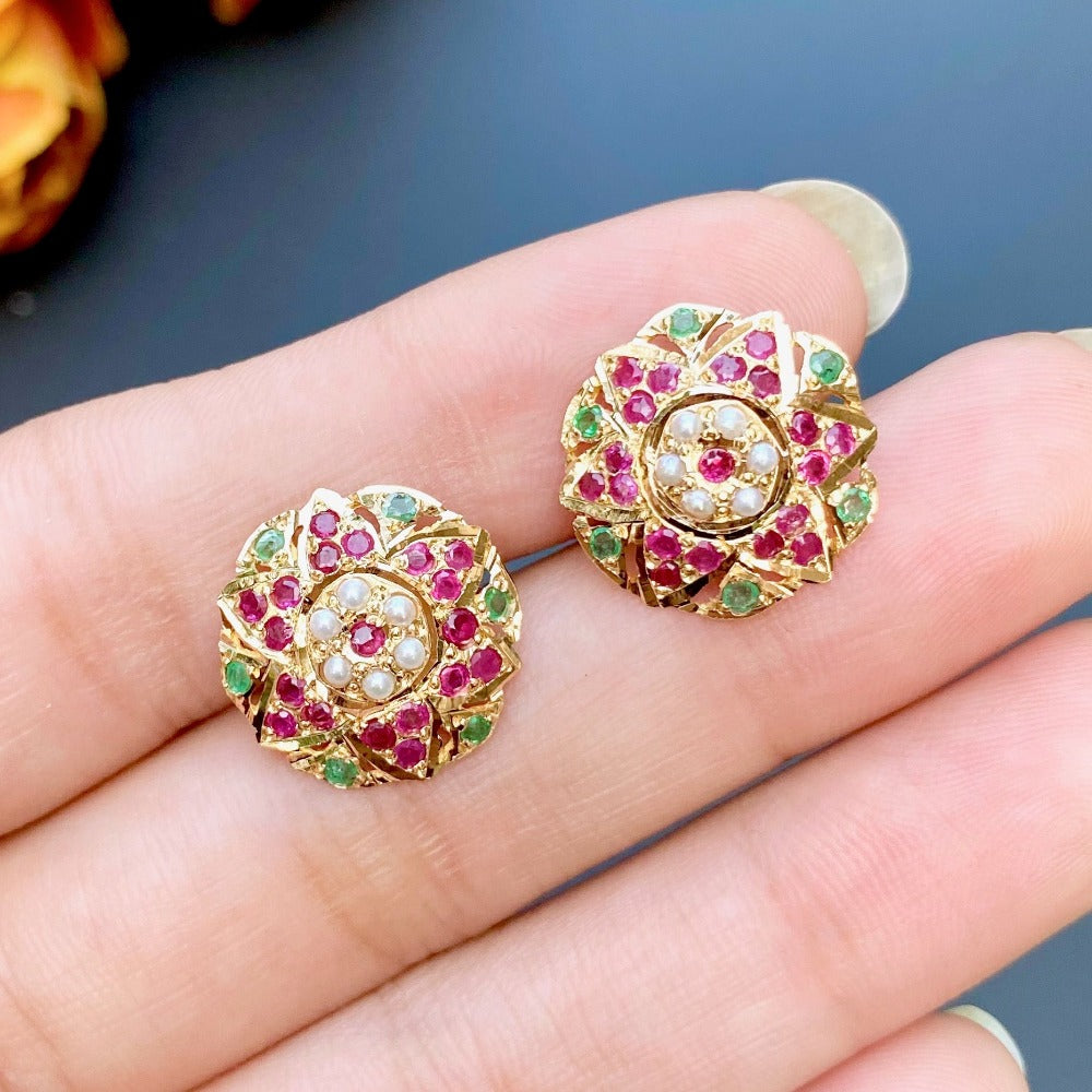 dainty jadau studs gold for women