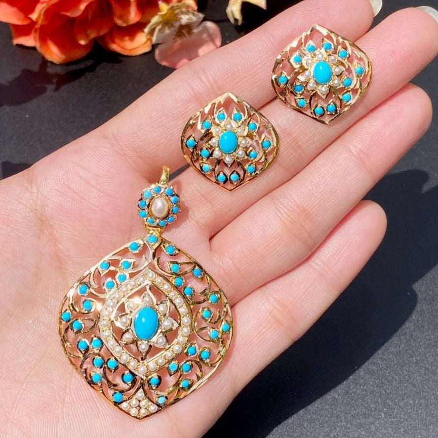 antique jadau gold pendant set