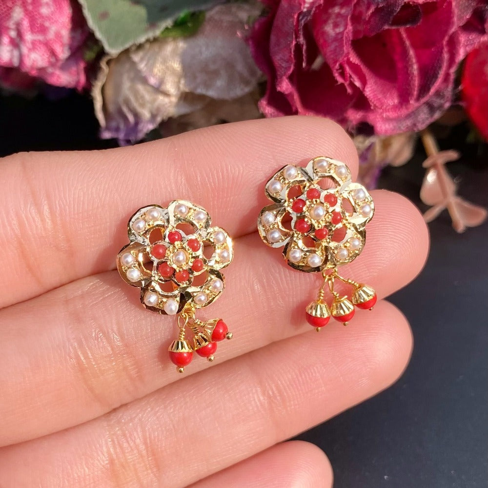 coral studs gold