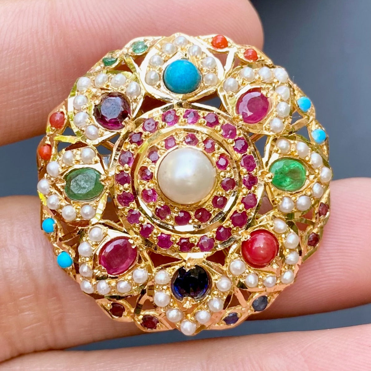 peerless gold navratna ring 22k gold ring for women