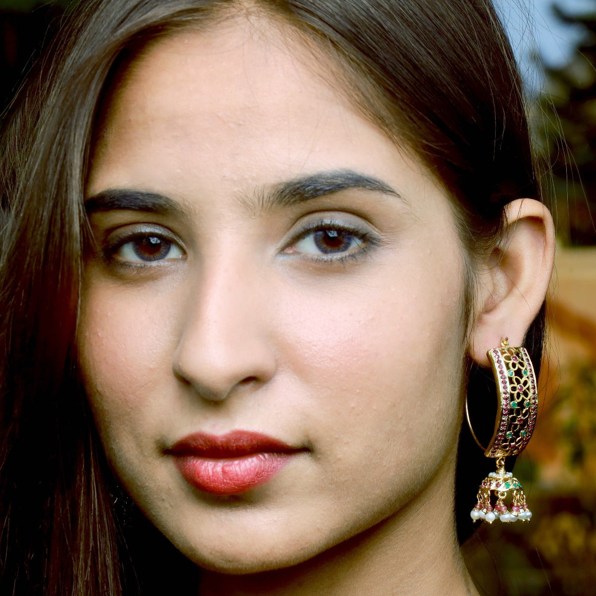 Multicolored Jadau Jhumka Earrings in Gold Plated Silver ER 167