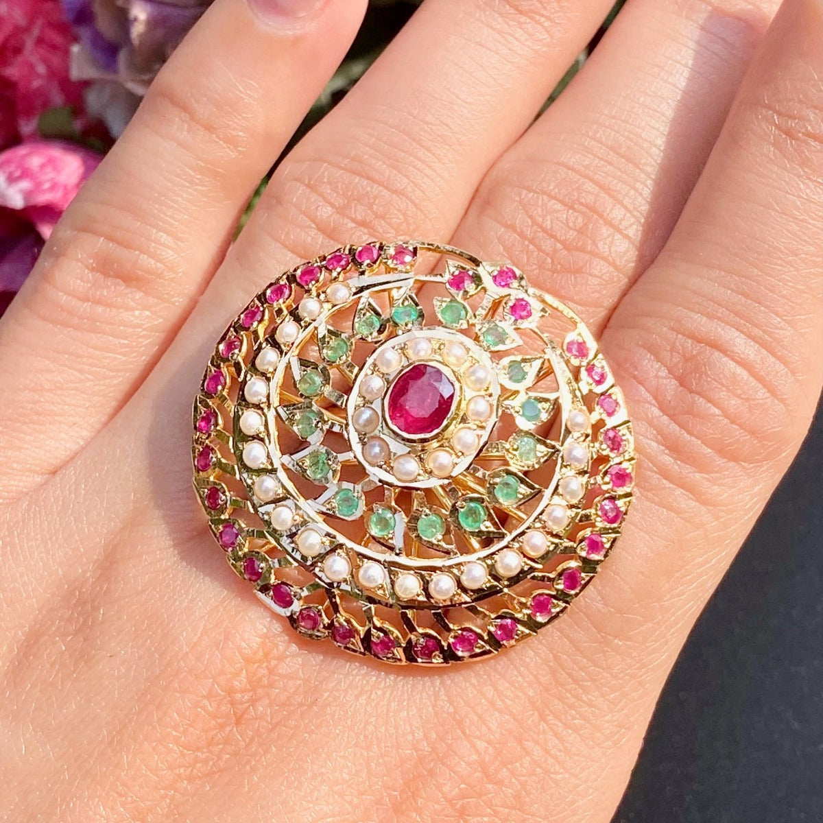 ethnic indian gold cocktail ring