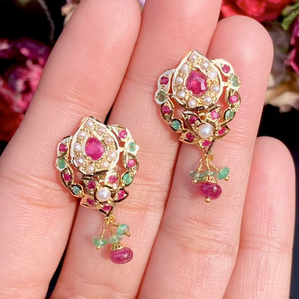 ruby emerald stud earrings gold
