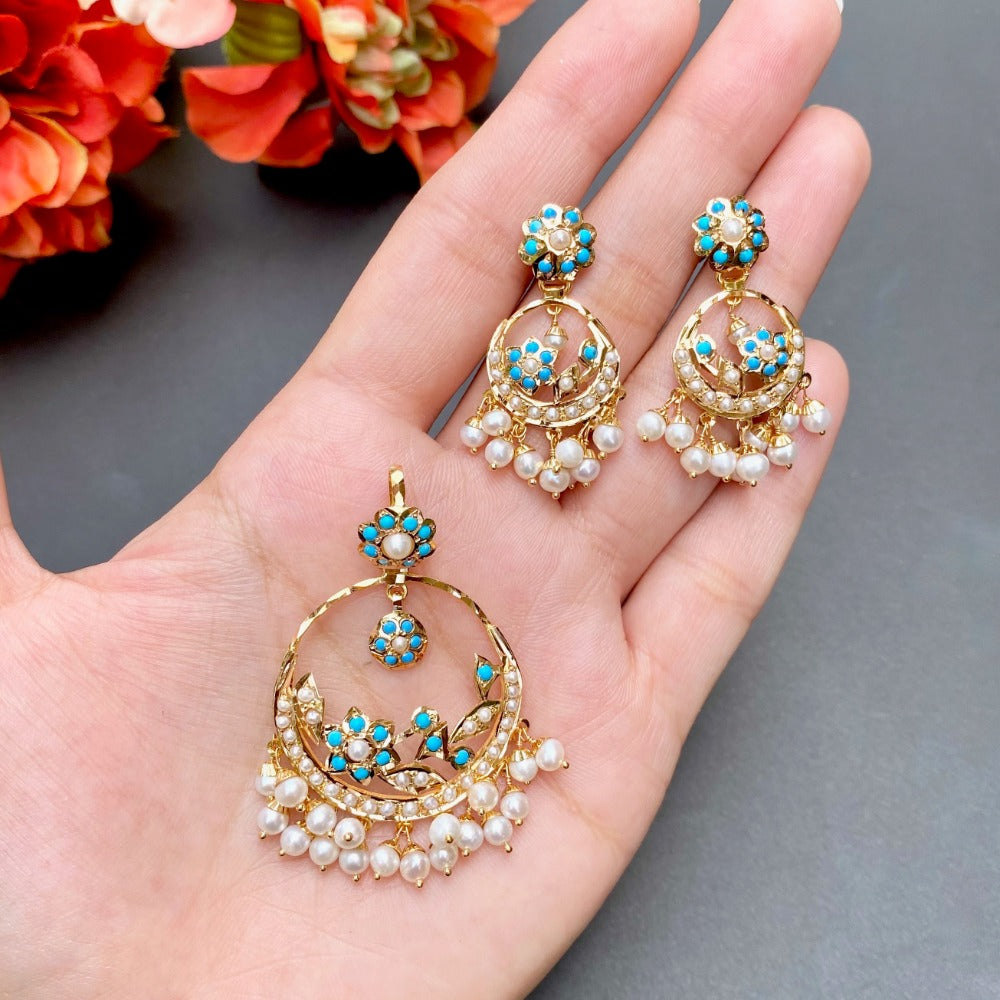 feroza pendant set gold