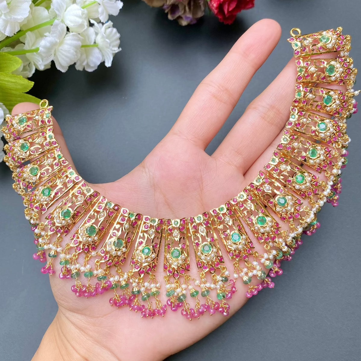 broad real gold jadau set for bride