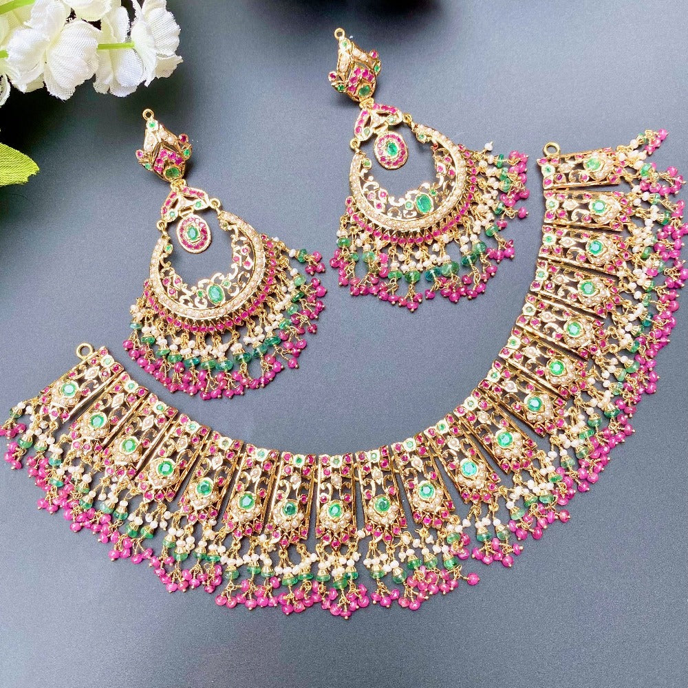 broad real gold jadau set for bride