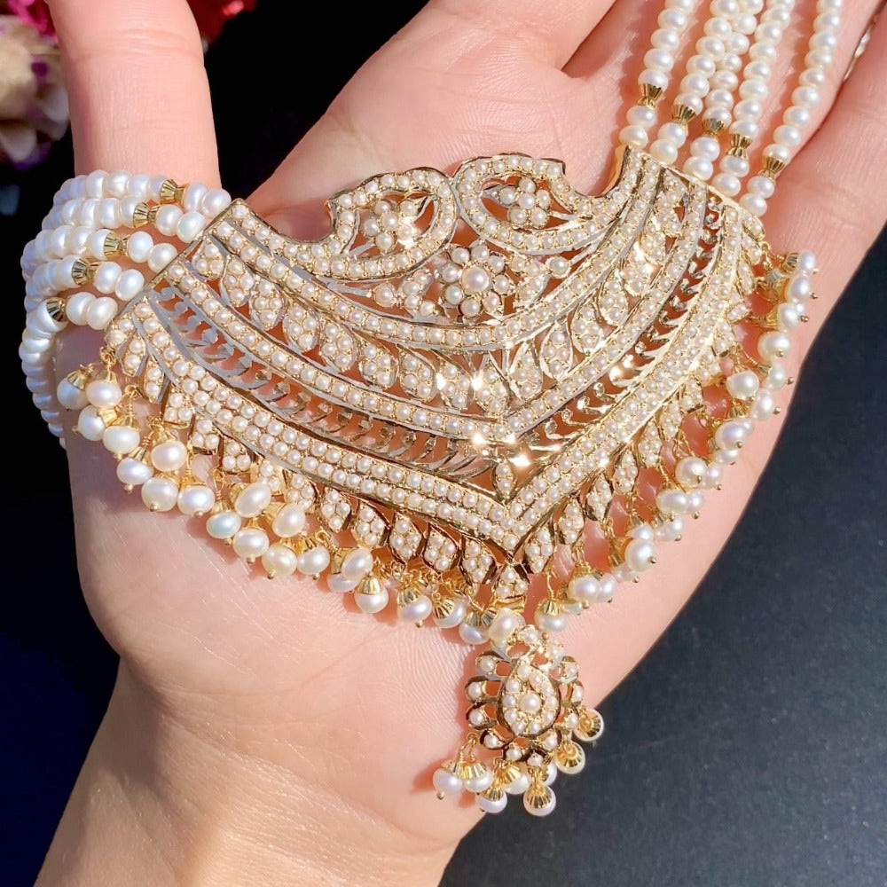hyderabadi gold rani haar in pearls