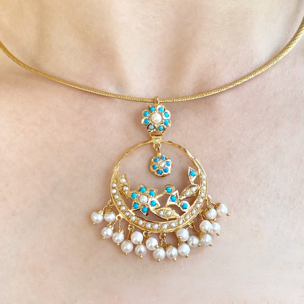feroza pendant set gold