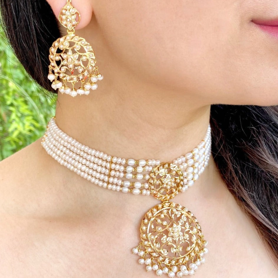 real gold pearl choker set in qatar