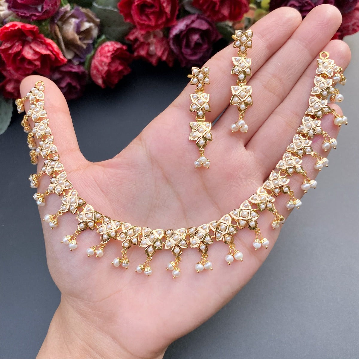 minimalist pearl necklace set gold