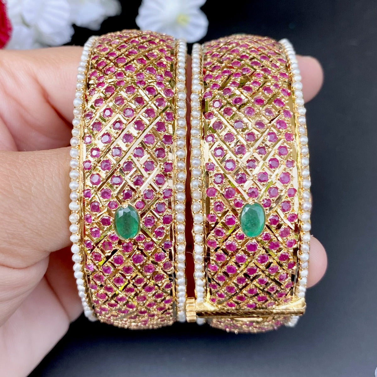 gold jadau bangles women