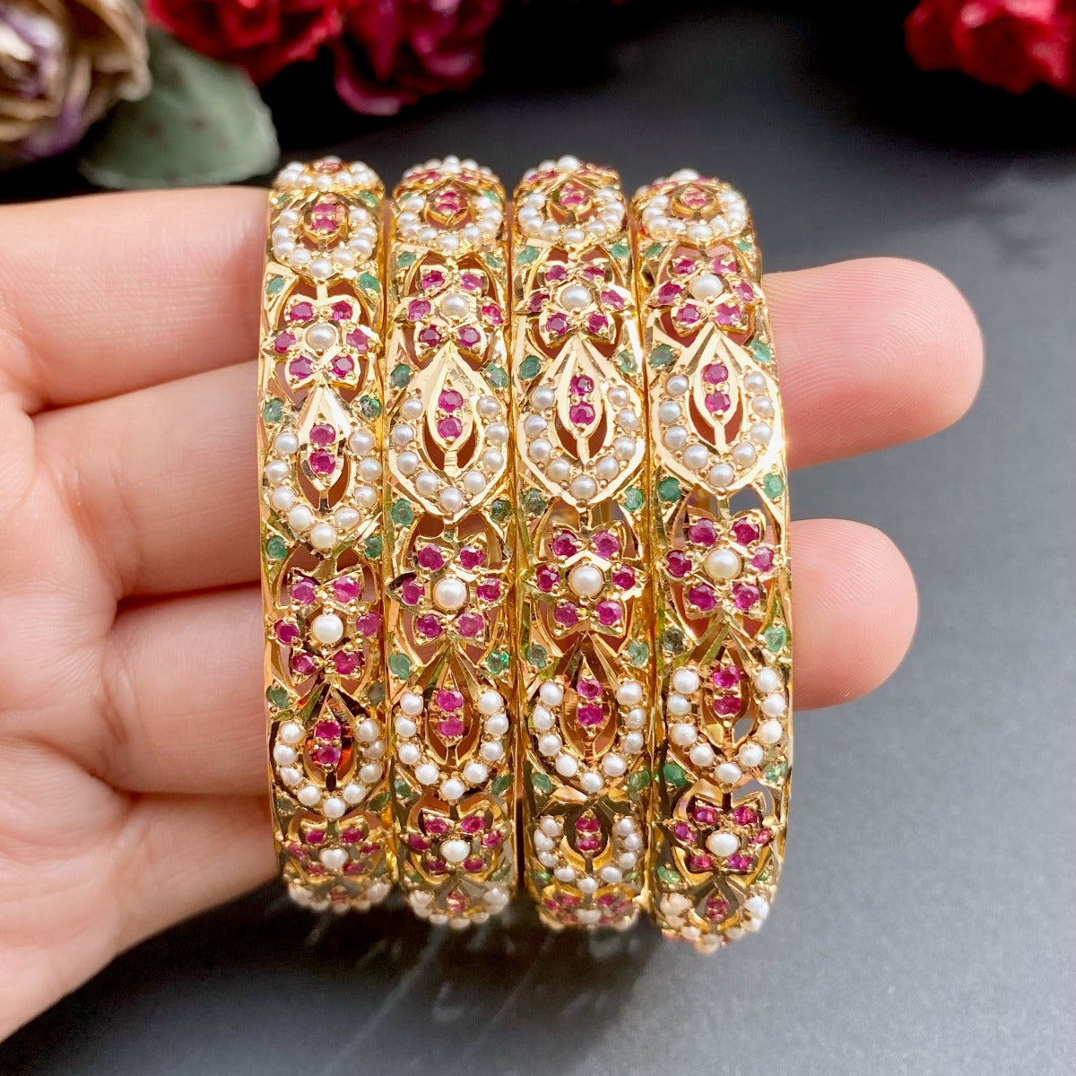 indian gold bangles stone studded